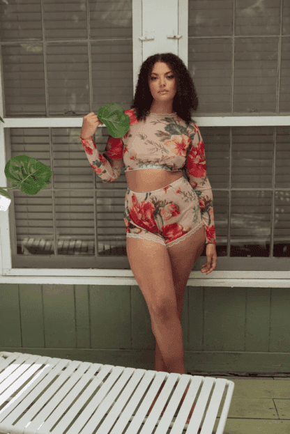 Floral Mesh Booty Shorts - Image 2